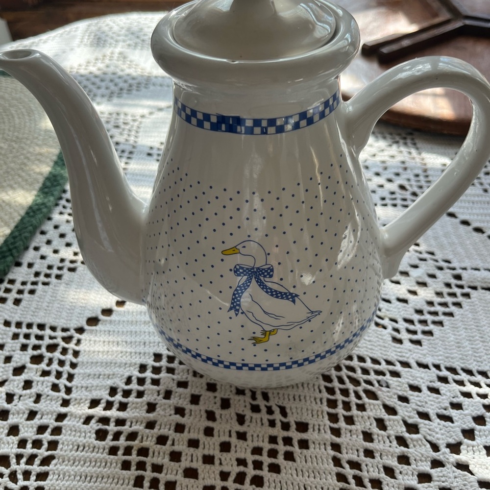 Charming Goose  Teapot with Blue Accents. Vintage